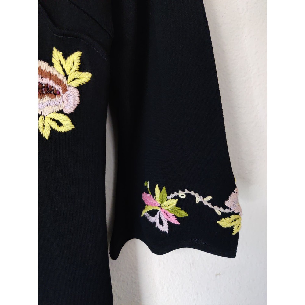 3/$20 Thom Smith Black Embroidered Floral Long Sleeve V-Neck Silk Midi Dress S - Picture 3 of 9